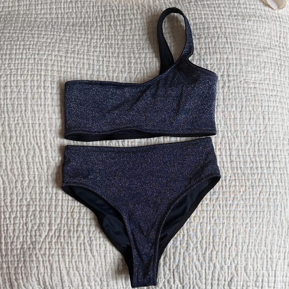 TRIANGL --Sparkle One-Shoulder Bikini Set - Dark Iridescent